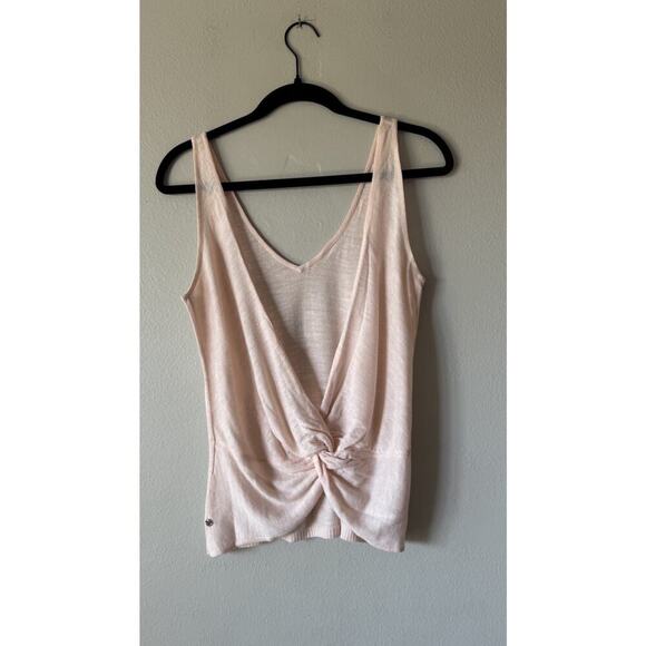 Lululemon Mix And Mingle Tank Linen Blend Knit Twist Low Back V Neck Pink Draped - Picture 2 of 8